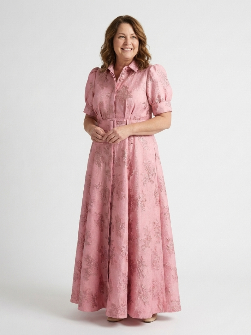 Xanthea | Abito maxi a maniche corte, aderente, con motivo floreale