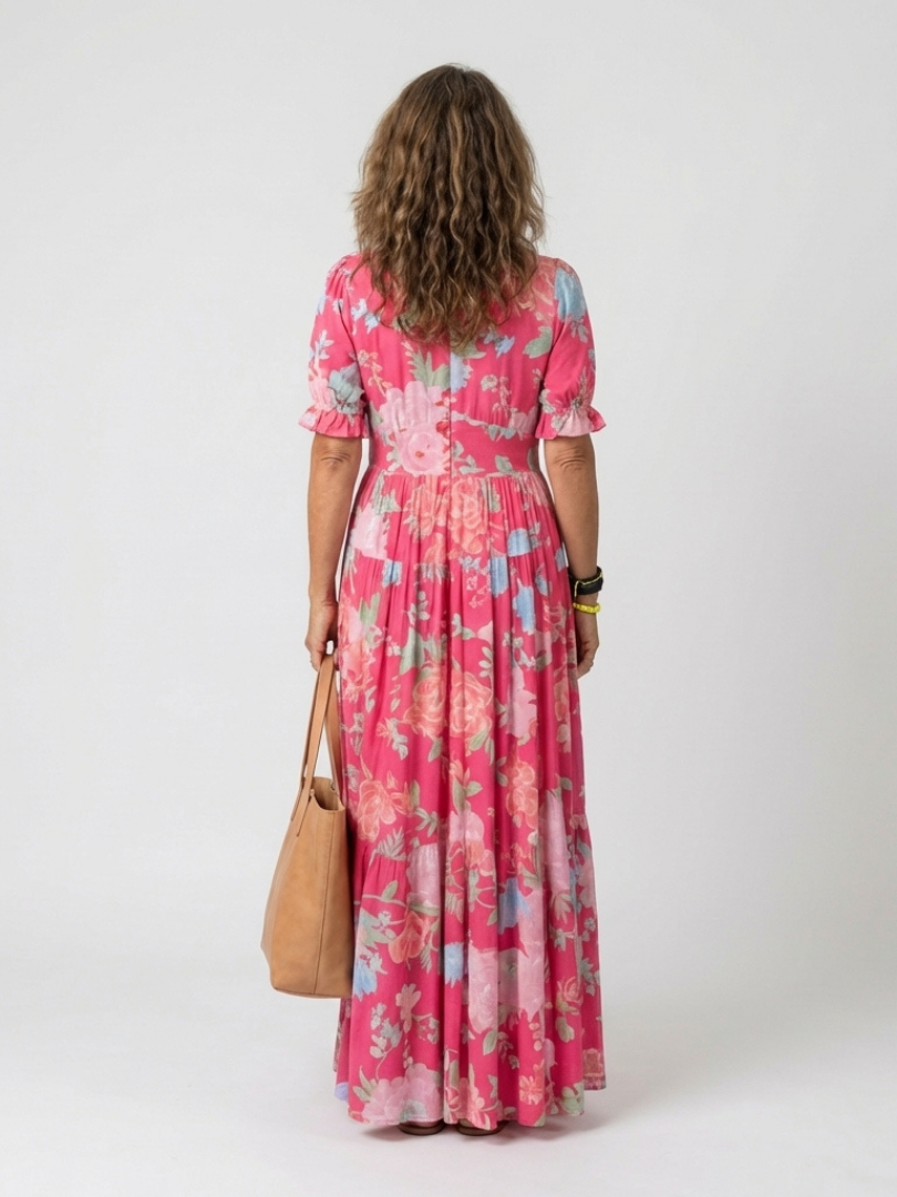 Ione | Abito midi floreale senza maniche con scollatura a V