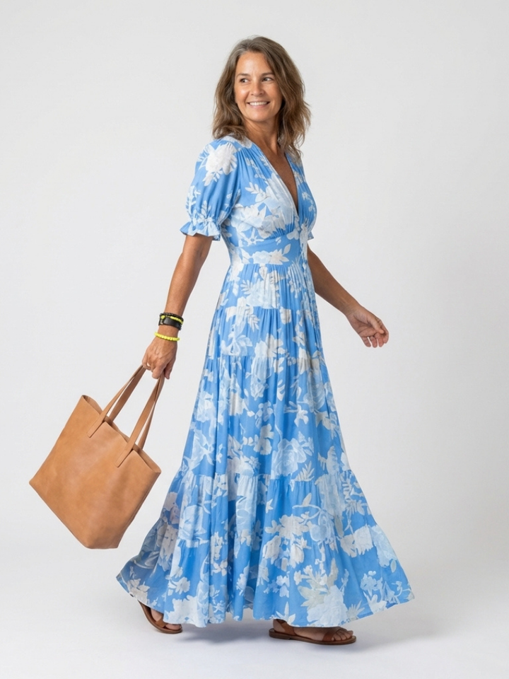 Ione | Abito midi floreale senza maniche con scollatura a V