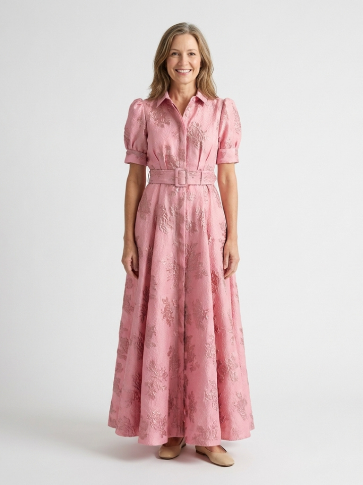 Xanthea | Abito maxi a maniche corte, aderente, con motivo floreale