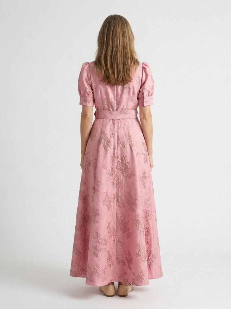 Xanthea | Abito maxi a maniche corte, aderente, con motivo floreale