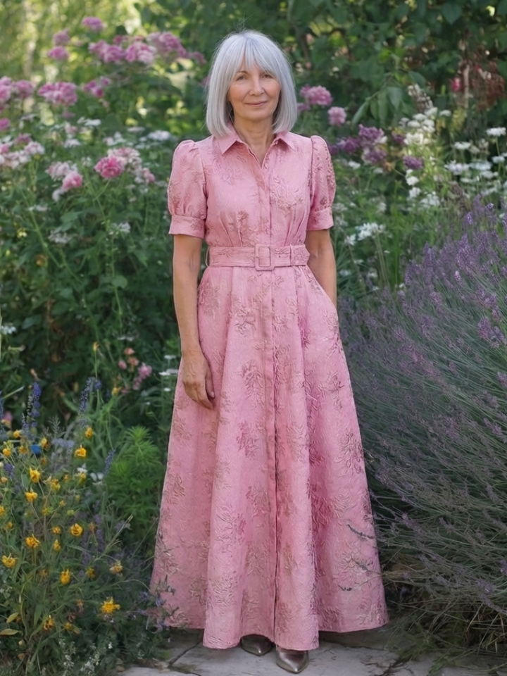 Xanthea | Abito maxi a maniche corte, aderente, con motivo floreale