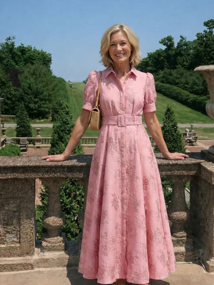 Xanthea | Abito maxi a maniche corte, aderente, con motivo floreale