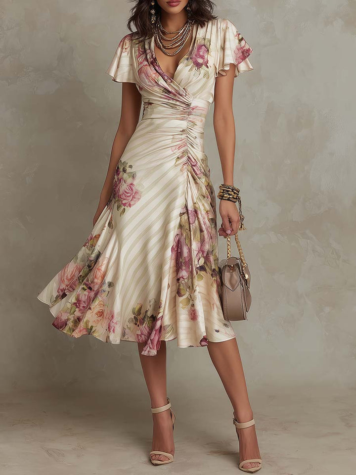 Margaret | Abito Midi Satinato Florale Vintage