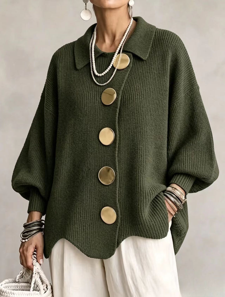 Isadora™ | Cardigan Oversize con Collo e Grandi Bottoni in Metallo