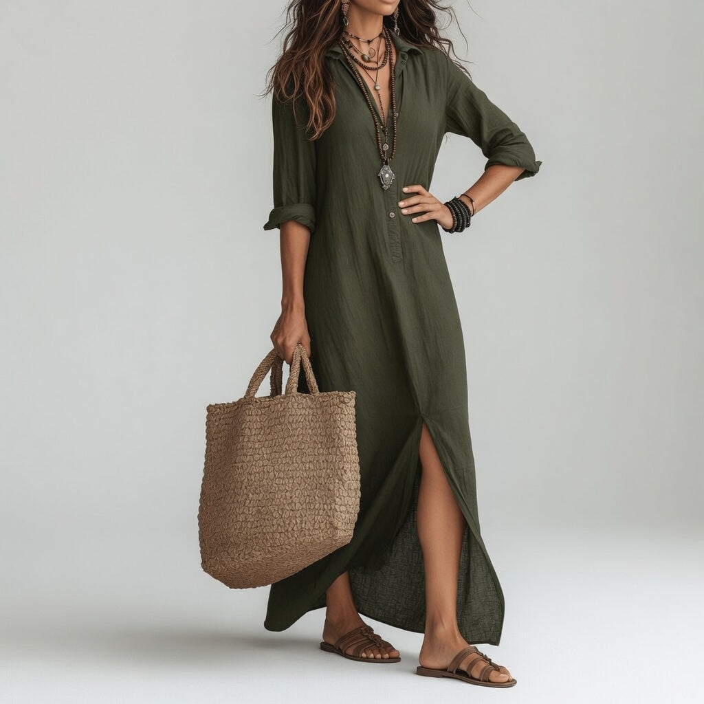 Violaine™ — Abito lungo camicia bohemien eleganza naturale