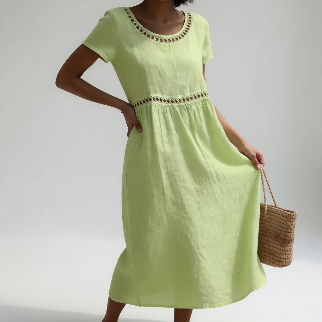 Pernelle™ — Abito midi 100% cotone ricamato femminilità dolce