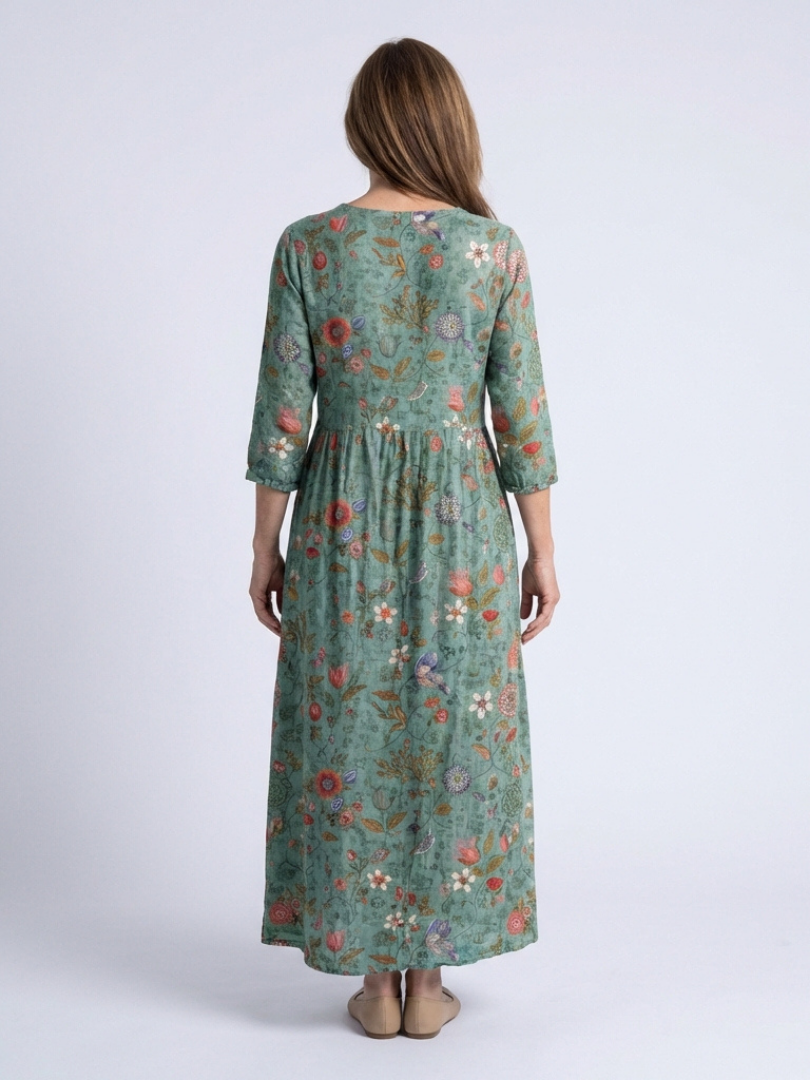Marina | Abito maxi con scollatura a V floreale e maniche a tre quarti