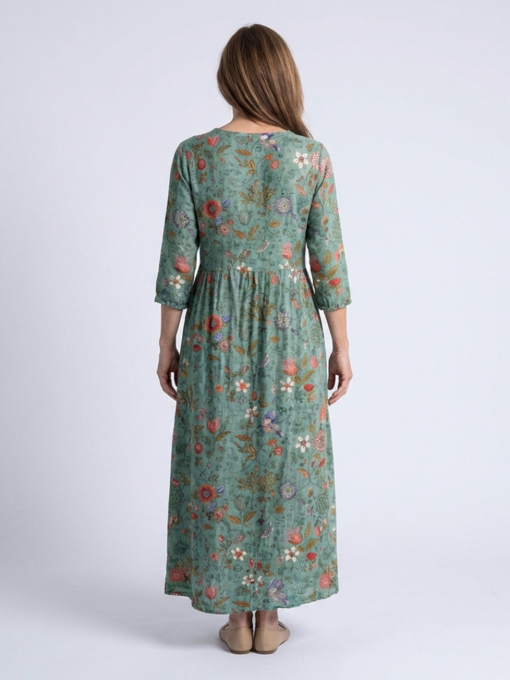 Marina | Abito maxi con scollatura a V floreale e maniche a tre quarti