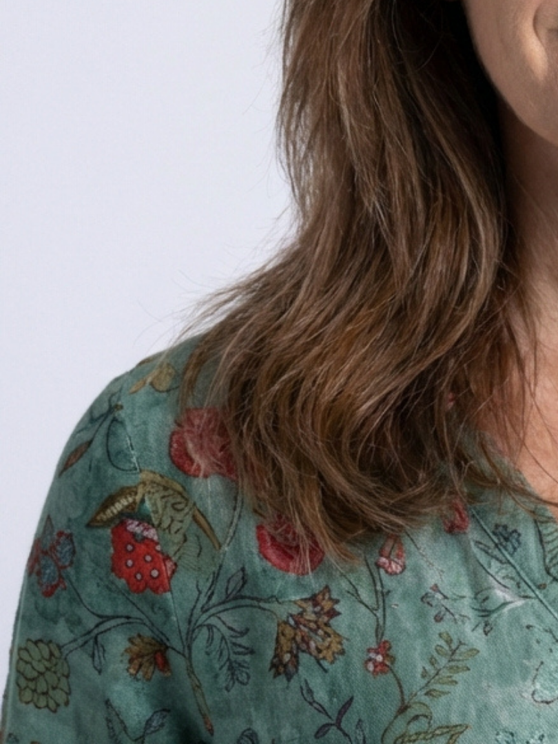 Marina | Abito maxi con scollatura a V floreale e maniche a tre quarti