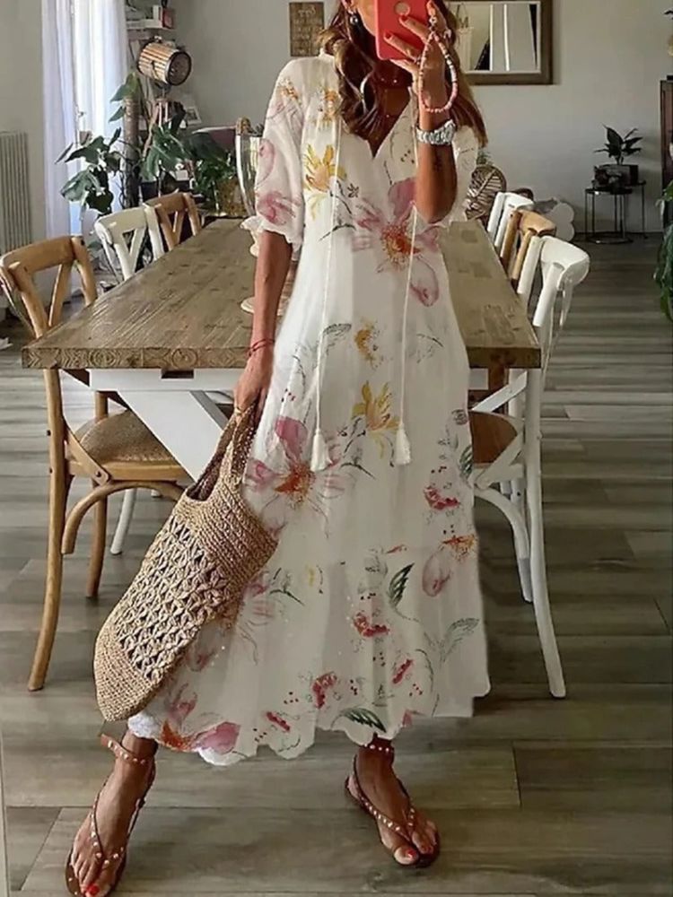 Élodie™ — Elegante abito maxi floreale in velluto