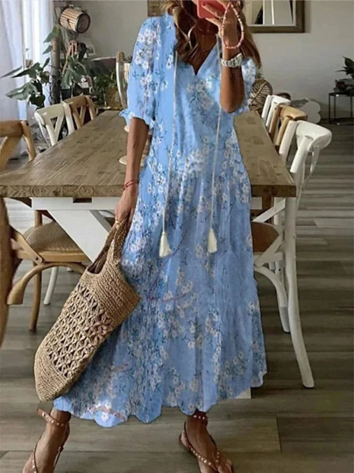 Élodie™ — Elegante abito maxi floreale in velluto