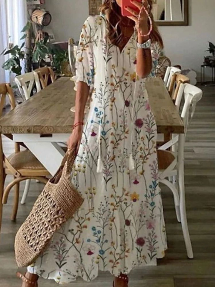 Élodie™ — Elegante abito maxi floreale in velluto