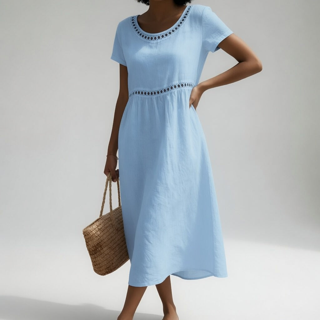 Pernelle™ — Abito midi 100% cotone ricamato femminilità dolce