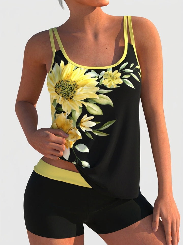 Flor - Costumi da Bagno Floreali con Pantaloni Corti, Effetto Pancia Piatta