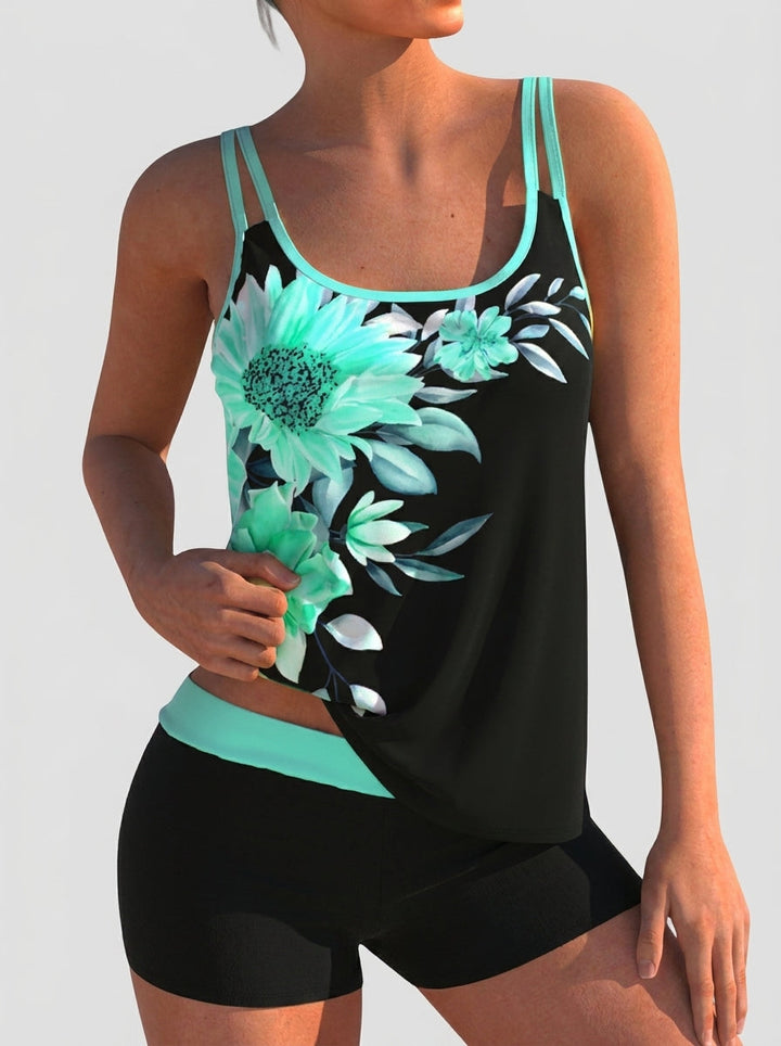 Flor - Costumi da Bagno Floreali con Pantaloni Corti, Effetto Pancia Piatta