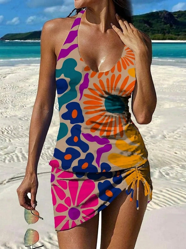 Adriana - Costume da Bagno Grafico Floreale con Pantaloni Corti, Effetto Pancia Piatta