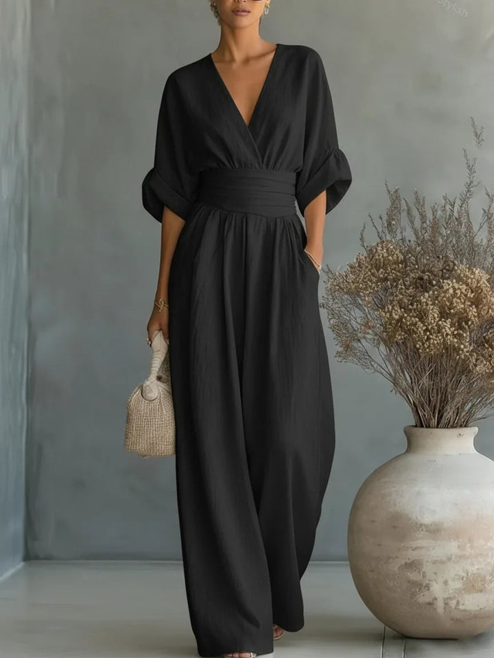 Abito Elegante a V, Schiena Nuda e Maniche Fluide - Maison Claire e Sylvie
