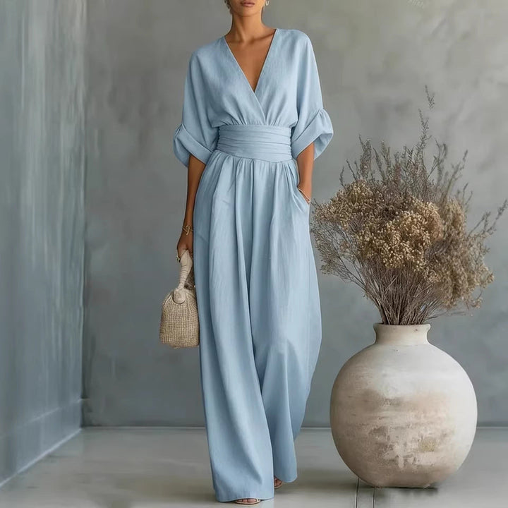 Abito Elegante a V, Schiena Nuda e Maniche Fluide - Maison Claire e Sylvie