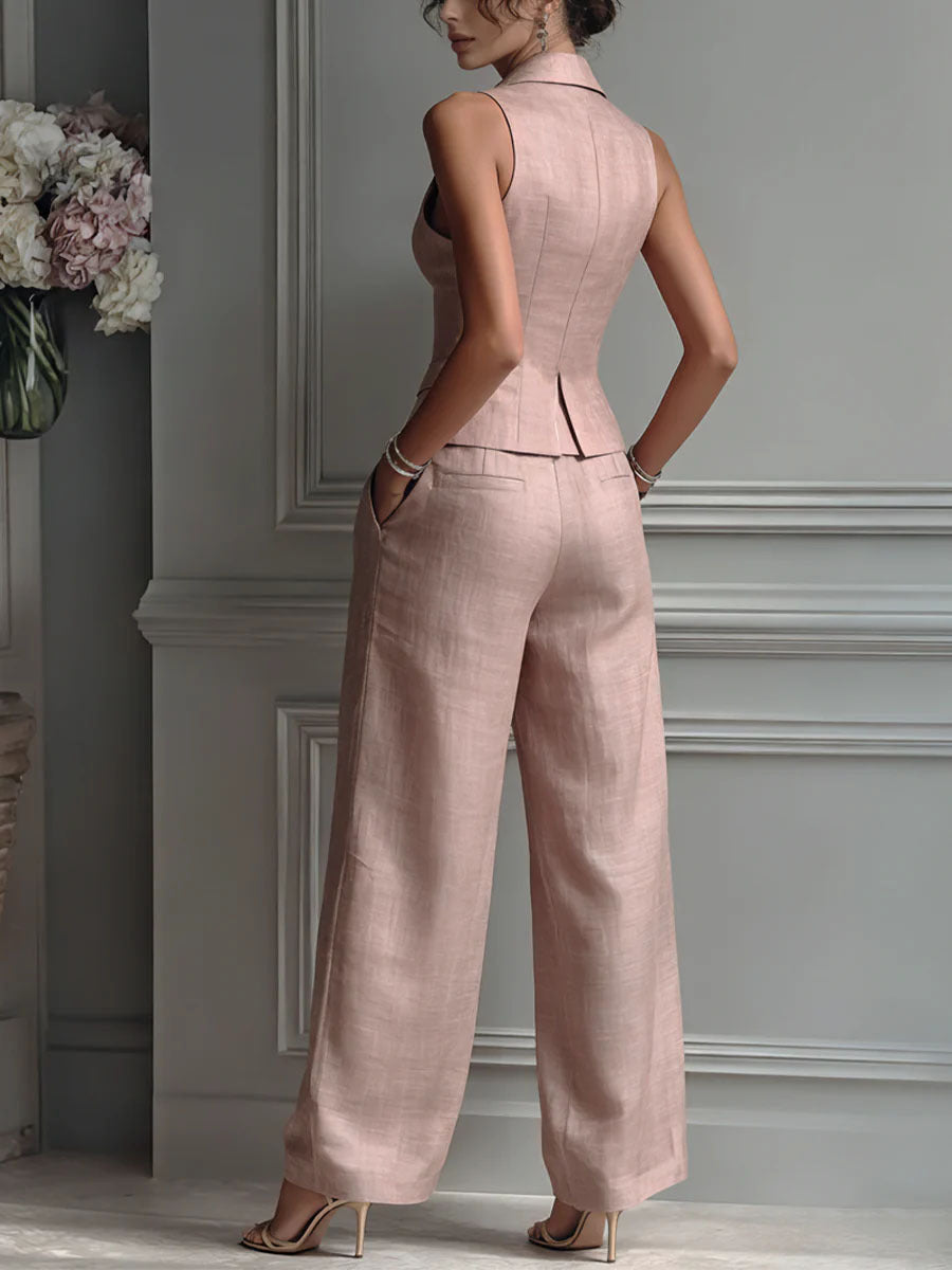 Completo Donna Due Pezzi con Scollatura a V e Bottoni
