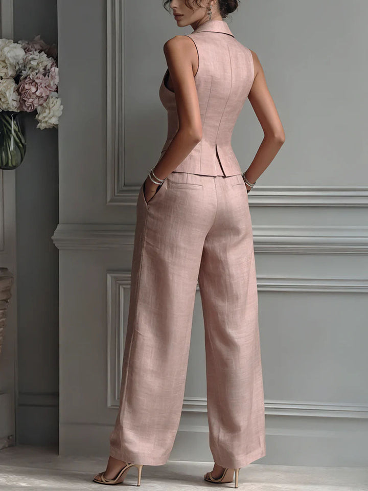 Completo Donna Due Pezzi con Scollatura a V e Bottoni