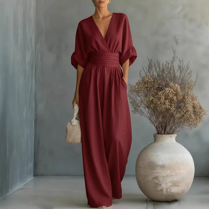 Abito Elegante a V, Schiena Nuda e Maniche Fluide - Maison Claire e Sylvie