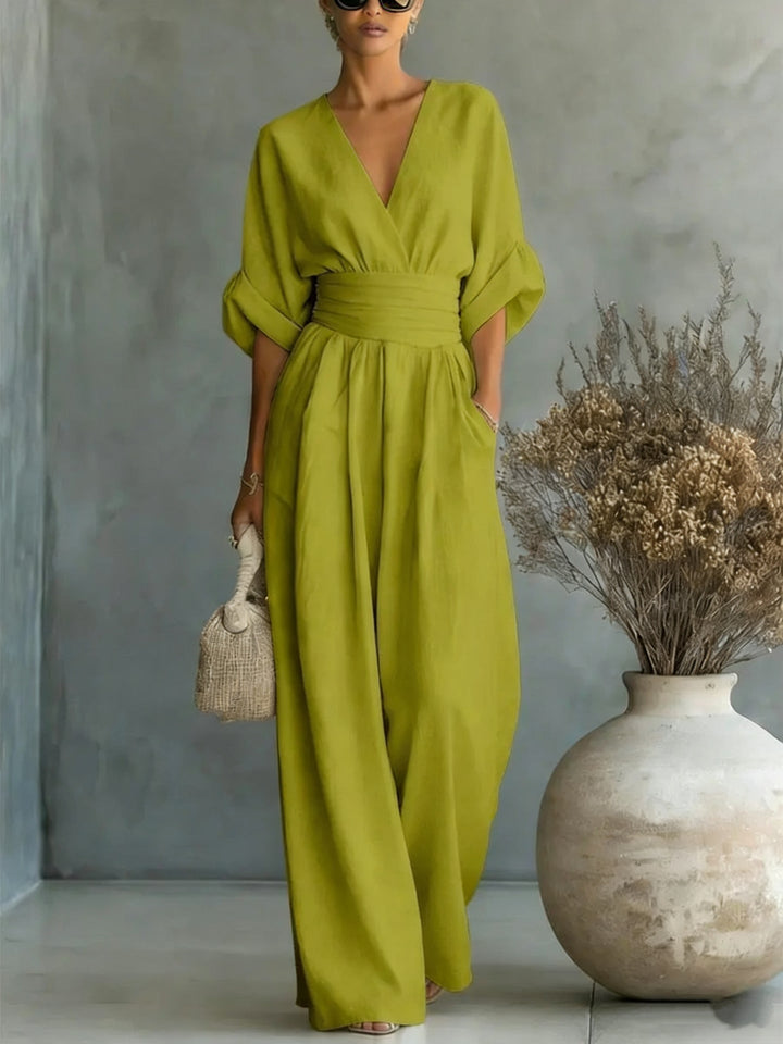 Abito Elegante a V, Schiena Nuda e Maniche Fluide - Maison Claire e Sylvie