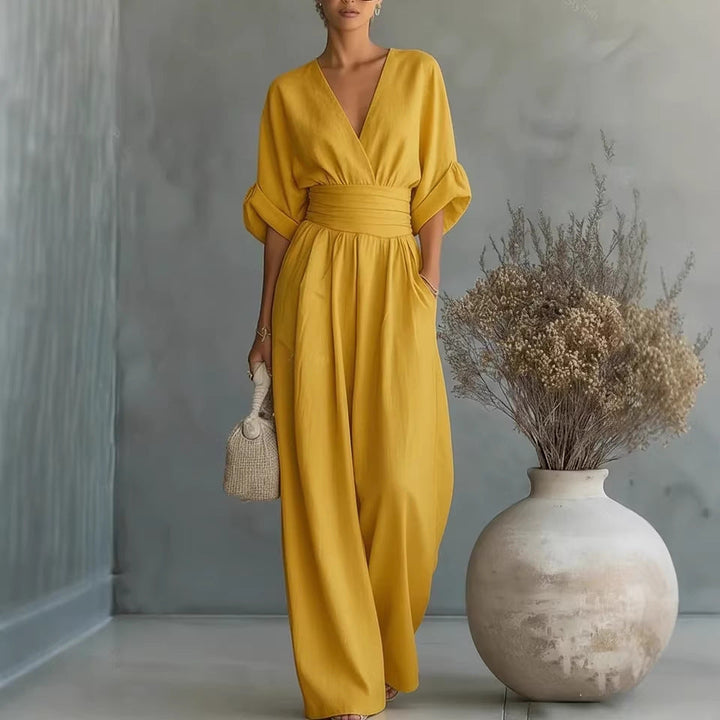 Abito Elegante a V, Schiena Nuda e Maniche Fluide - Maison Claire e Sylvie