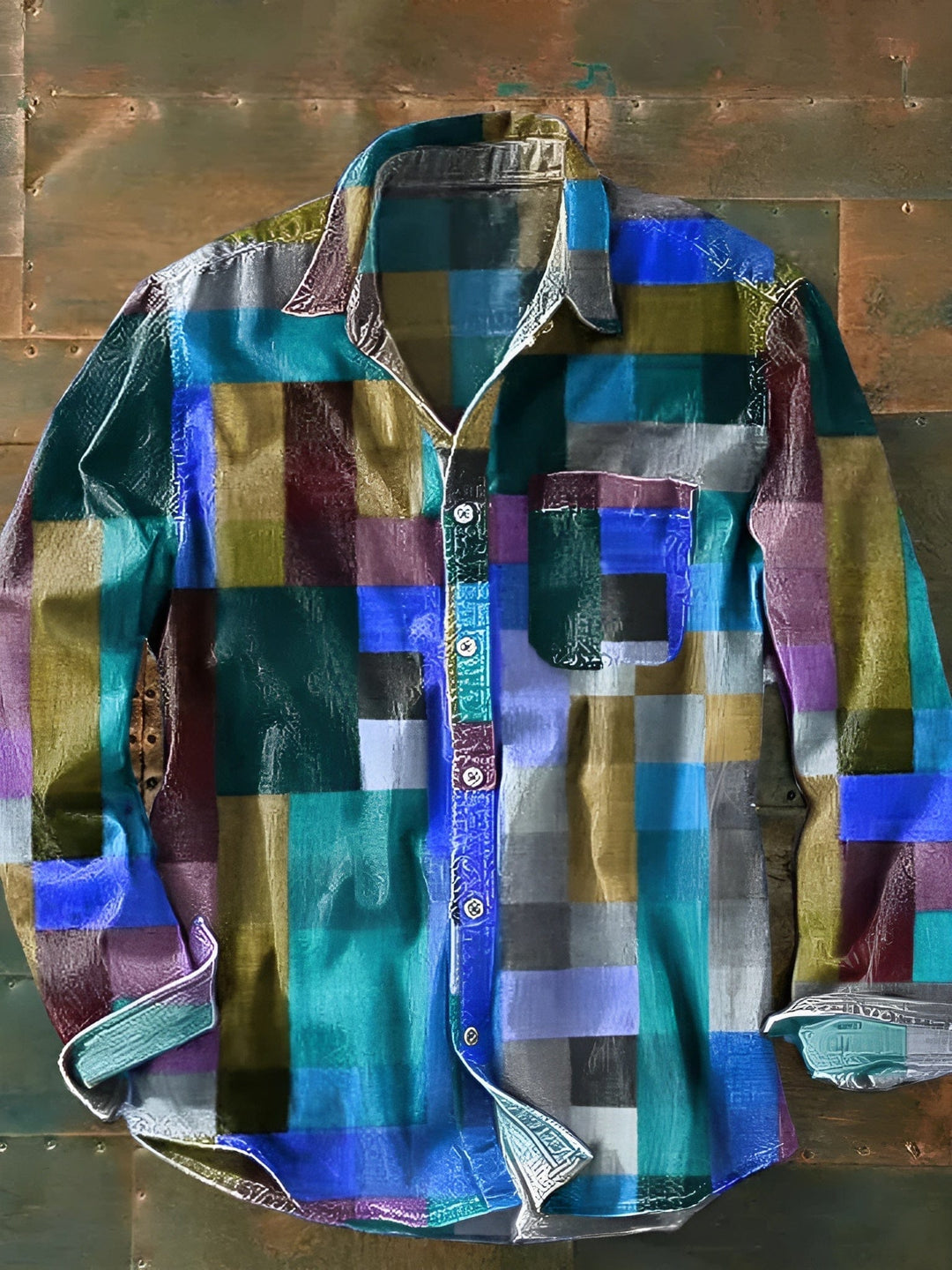Zavian - Camicia Button-Up Artistica in Patchwork