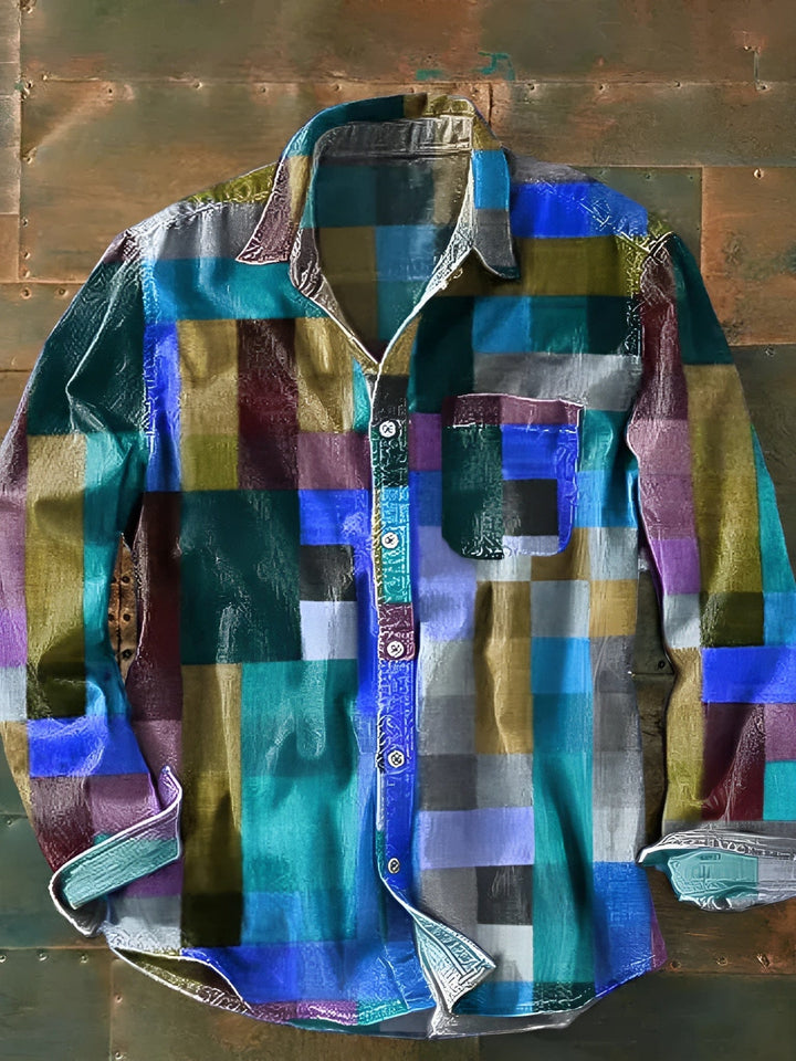 Zavian - Camicia Button-Up Artistica in Patchwork
