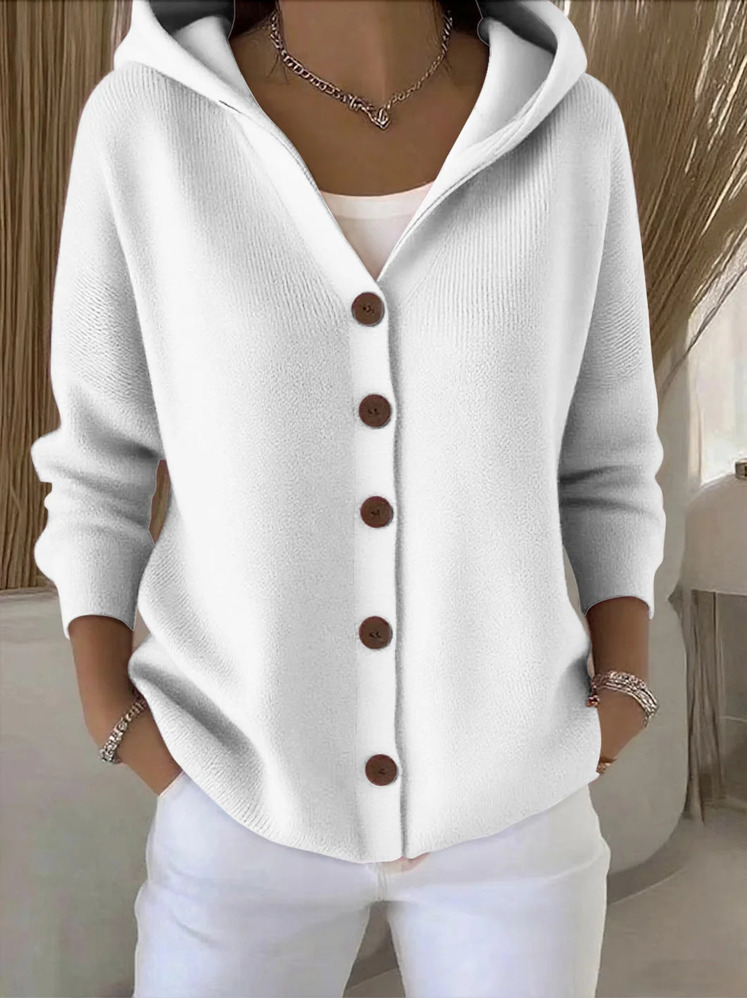 Darienne™ | Cardigan in Maglia con Cappuccio e Bottoni