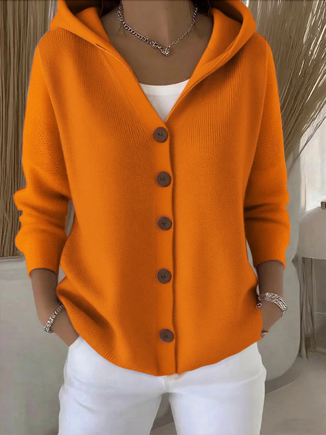 Darienne™ | Cardigan in Maglia con Cappuccio e Bottoni