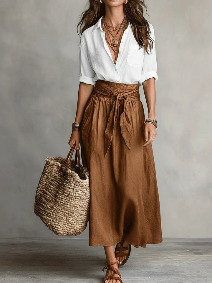 RIVER | Set Due Pezzi: Top Nero e Gonna Midi Verde Oliva
