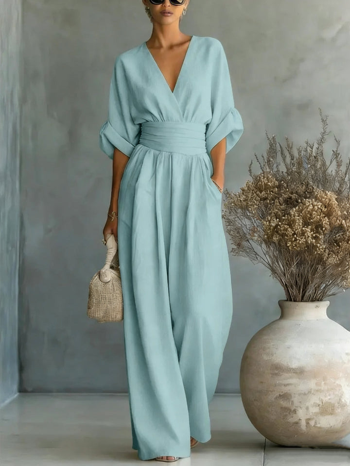 Abito Elegante a V, Schiena Nuda e Maniche Fluide - Maison Claire e Sylvie