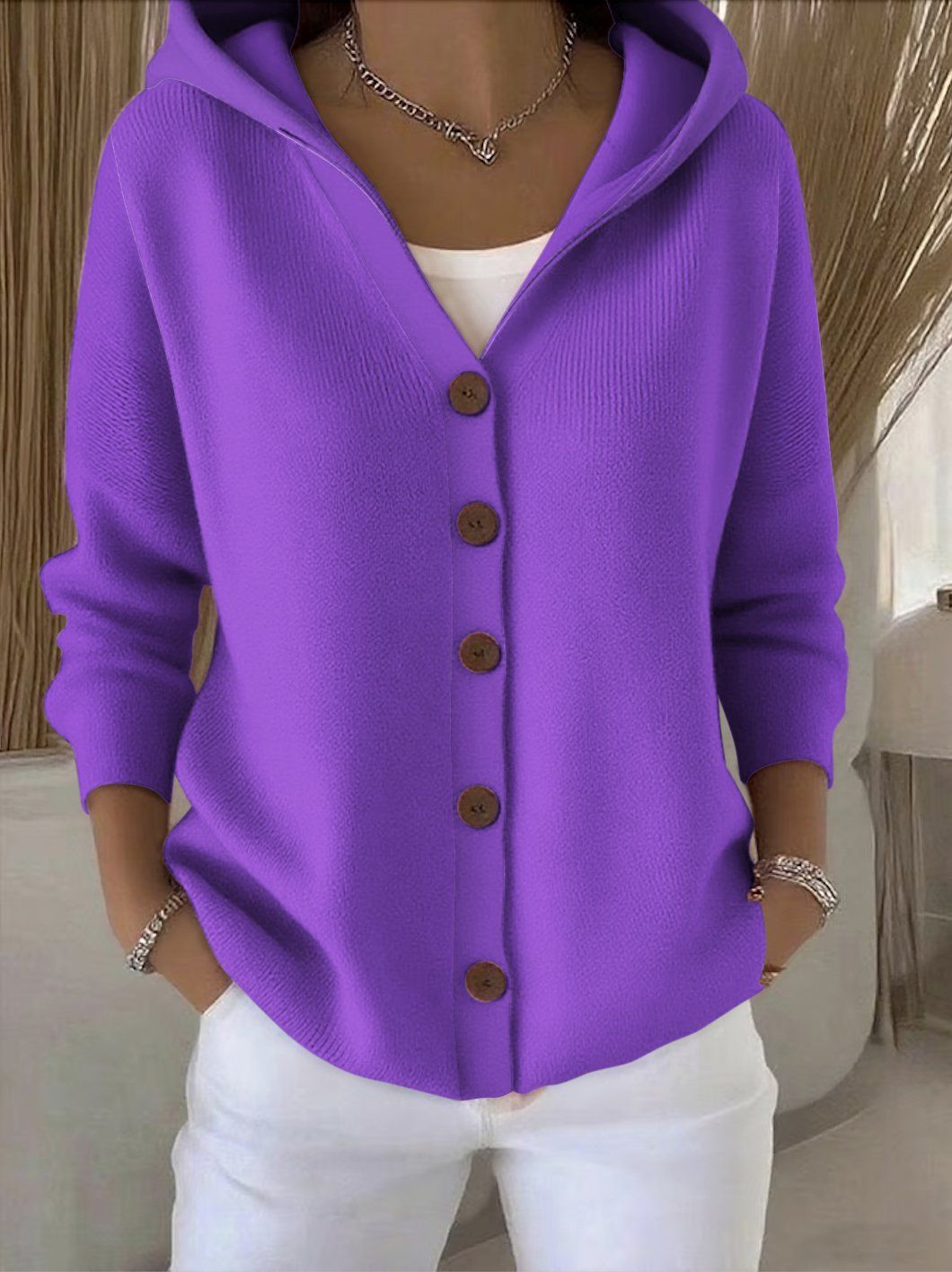 Darienne™ | Cardigan in Maglia con Cappuccio e Bottoni