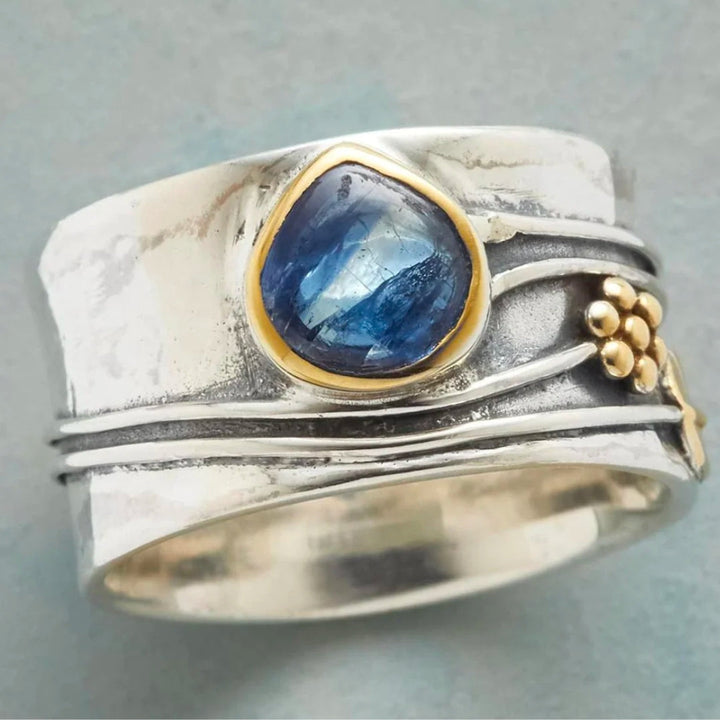 Anello Vintage Smeraldo Blu Placcato Argento
