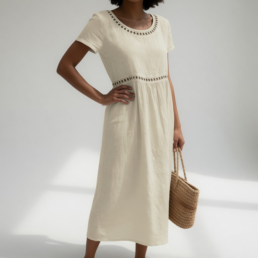 Pernelle™ | Abito midi 100% cotone ricamato femminilità delicata