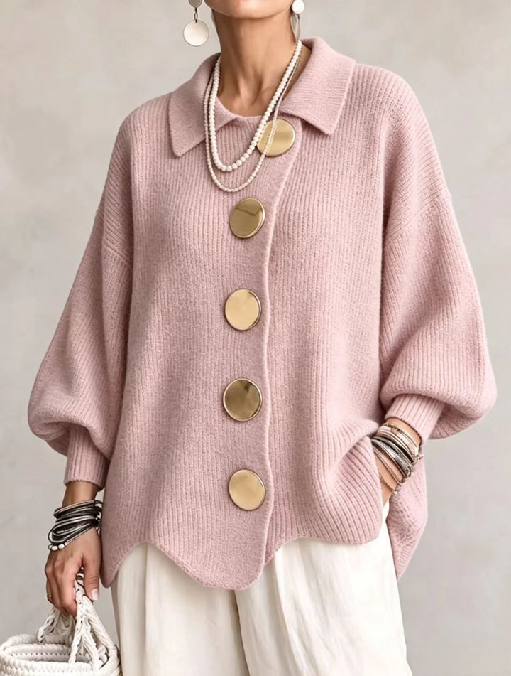 Isadora™ | Cardigan Oversize con Collo e Grandi Bottoni in Metallo