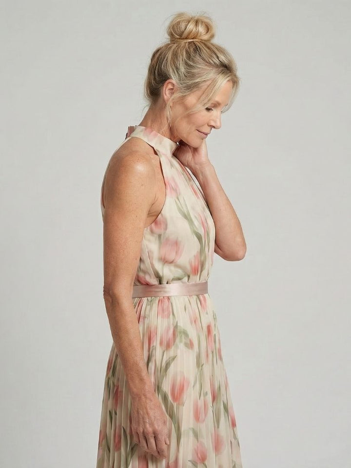Aurelle | Abito Midi a Fiori con Collo Halter