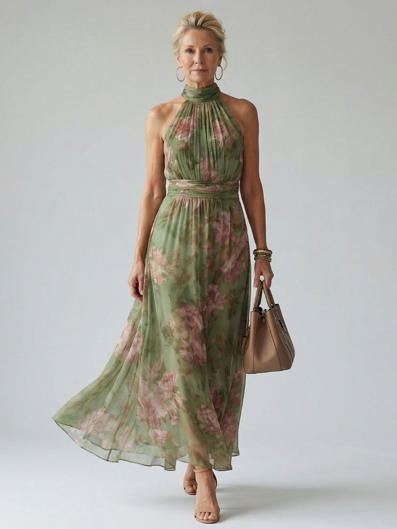 Mirelle | Vestito Midi con Scollo a Halter Arricciato