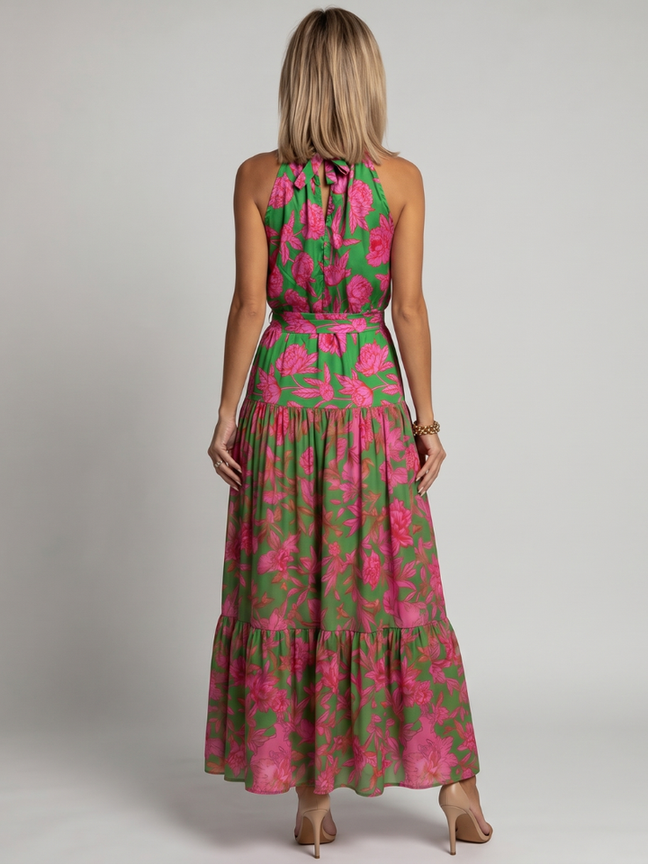 Abito midi drappeggiato rosa con scollatura all'americana elegante
