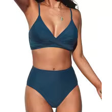 Set di Bikini a Vita Alta Arricciato e Sostenitivo