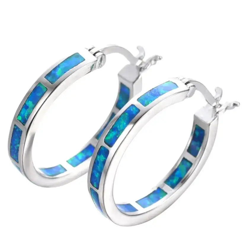 Orecchini Chic a Cerchio con Opale di Fuoco Blu