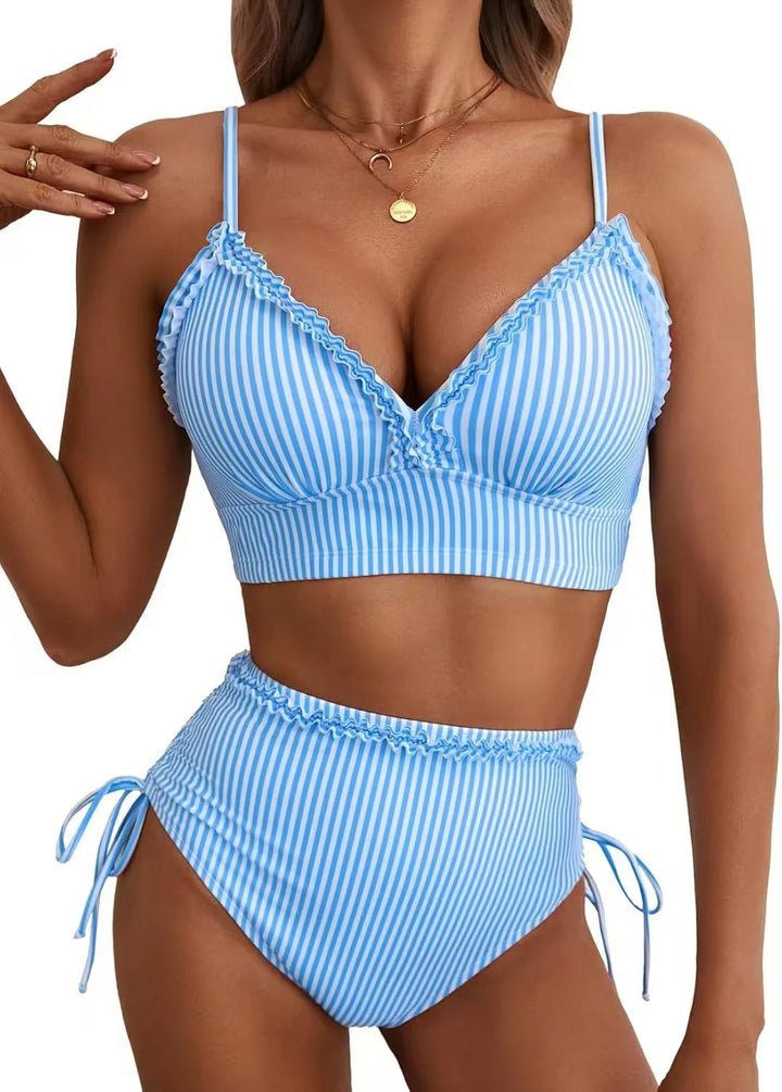 Bikini con Bordo a Righe e Controllo della Pancia