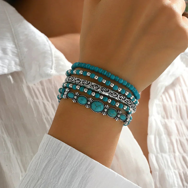 Set di braccialetti boho con perle turchesi