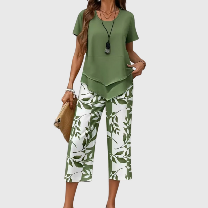 Avy™ | Completo casual a due pezzi con stampa di foglie