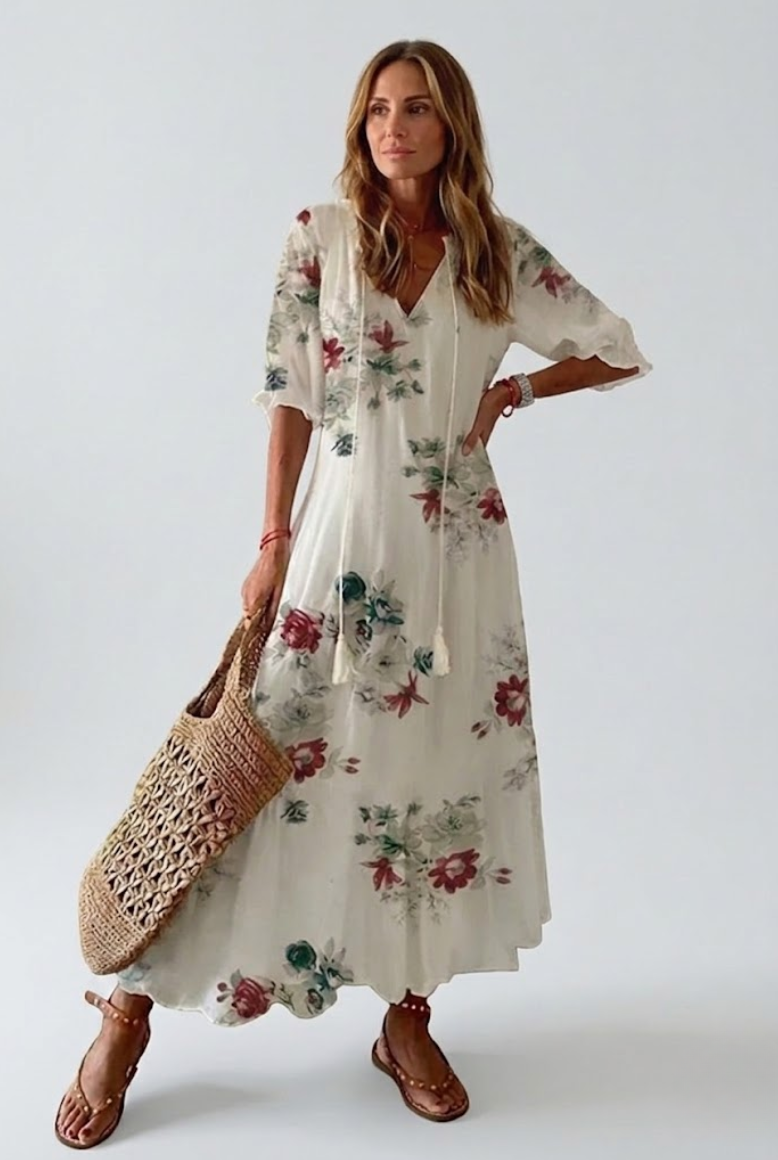 Élodie™ — Elegante abito maxi floreale in velluto