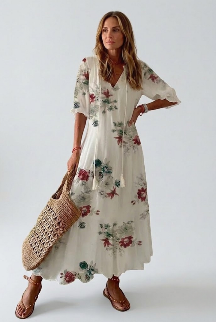 Élodie™ — Elegante abito maxi floreale in velluto