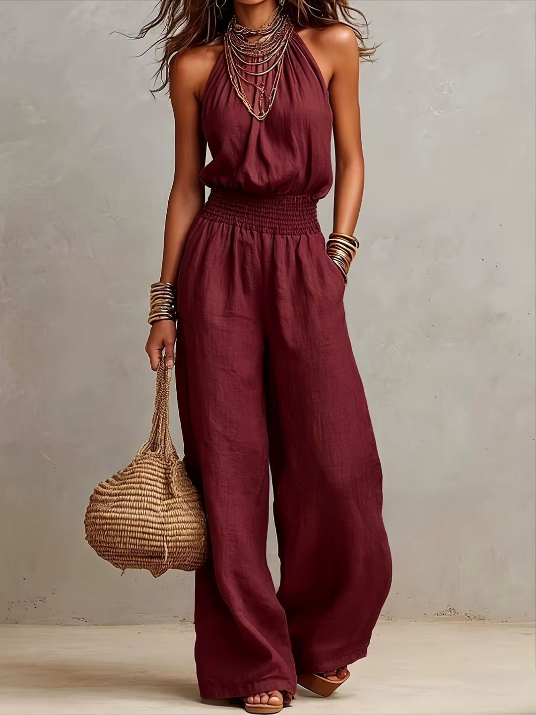 VALERIA | Tuta con Scollo Halter e Gamba Larga