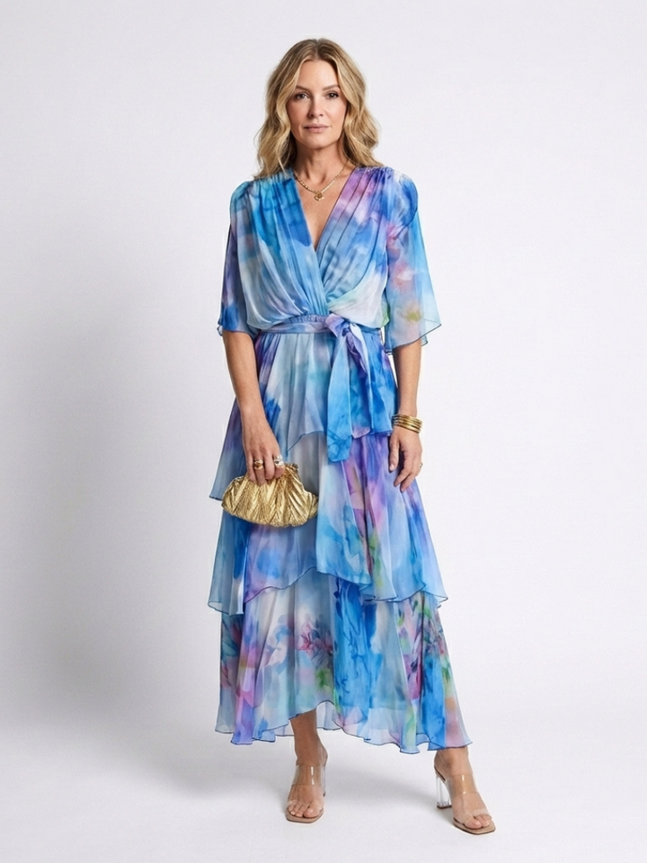 Calista | Abito maxi trasparente con scollatura a V e cintura annodata